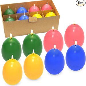 8 Candles Egg Shaped Colors Pink Yellow Green Blue Unscented Easter Deco Votive